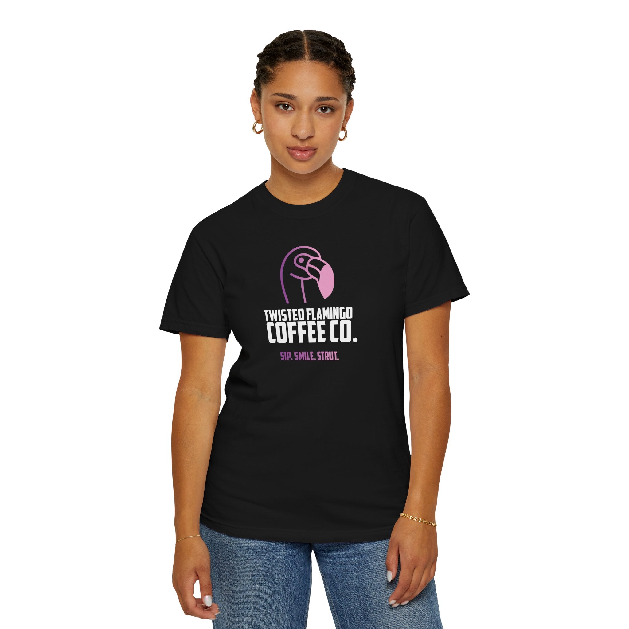 Twisted Flamingo Coffee Co. Unisex Garment-Dyed T-Shirt - Sip Smile Strut Tee